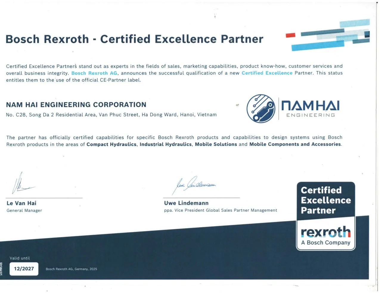 Chứng nhận CE Partner từ Bosch Rexroth